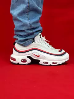 Nike air max 97 plus importado branco listras azul vermelha