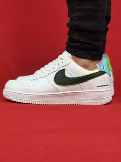 Nike Branco/Verde/Preto Air Force 1 Couro