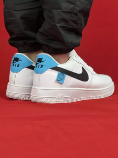 Nike Branco/Preto/Azul Air Force 1 Couro na internet