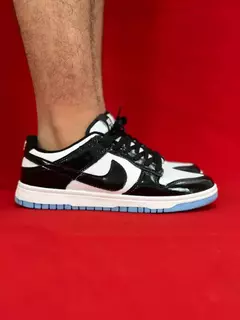 Nike dunk preto branco sola azul brilhante nacional