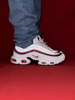 Nike air max 97 plus importado branco listras azul vermelha na internet