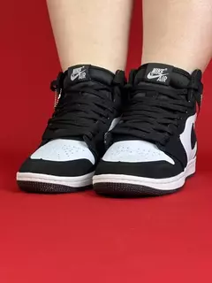 Air Jordan 1 High Preto com branco logo preto sola branca camurça nacional s - comprar online