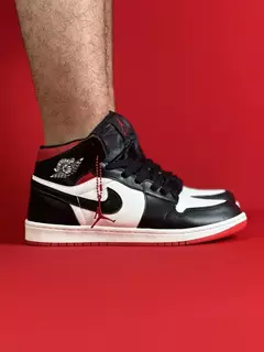 Air Jordan 1 High Preto Vinil Branco Cano Vermelho Sola Branca Nacional S