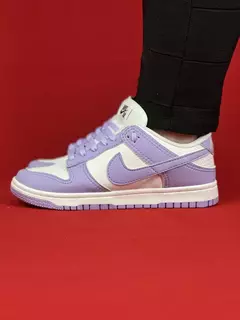 Nike Branco/Roxo Dunk Low Couro