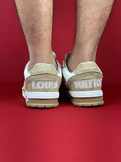 Louis vuitton trainner bota velcro bege branco nacional premium na internet