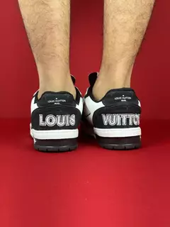 Louis vuitton trainner bota velcro preto branco nacional premium na internet