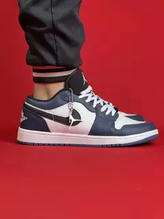 Air Jordan 1 Low Azul Marinho Logo Preto Com Branco Nacional S