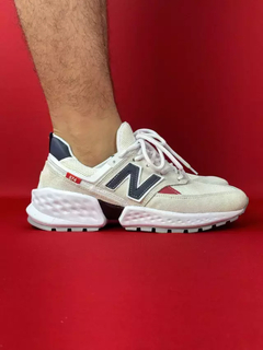 New balance 574 branco cinza azul vermelho nacional premium