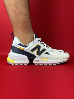 New balance 574 branco cinza azul amarelo nacional premium