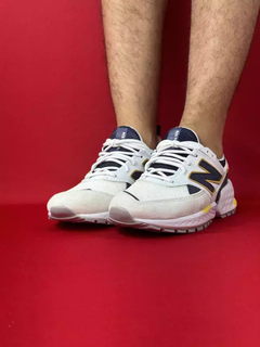 New balance 574 branco cinza azul amarelo nacional premium - comprar online