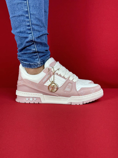 Louis vuitton trainner bota rosa branco