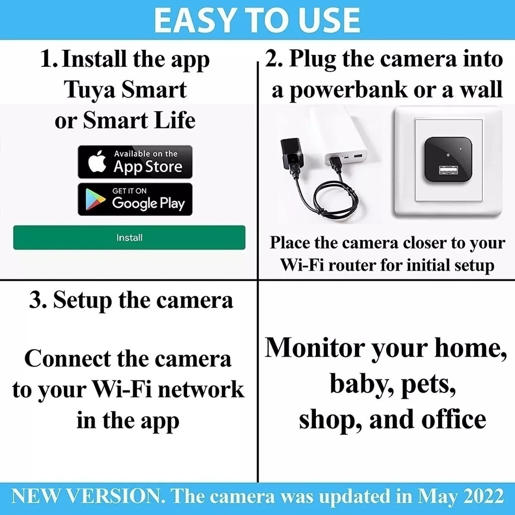 Cámara espía inalámbrica oculta WiFi con visión remota - HD 1080P -  Cargador de cámara espía - Cámara espía inalámbrica - Cámara oculta USB -  Cámara