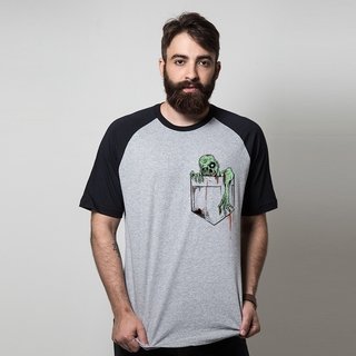 CAMISETA RAGLAN CINZA - ZUMBI NO BOLSO