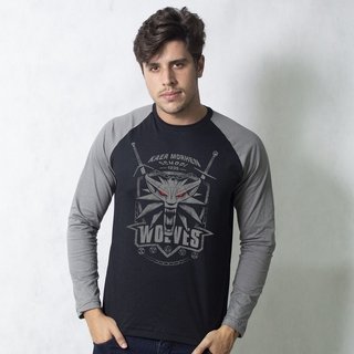 MANGA LONGA RAGLAN PRETA - WOLF SCHOOL