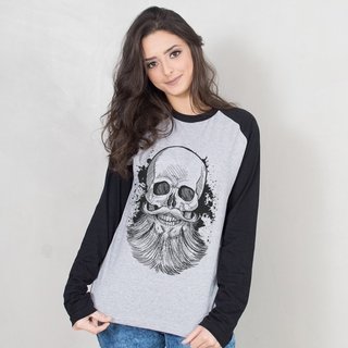 MANGA LONGA RAGLAN CINZA - BEARD SKULL