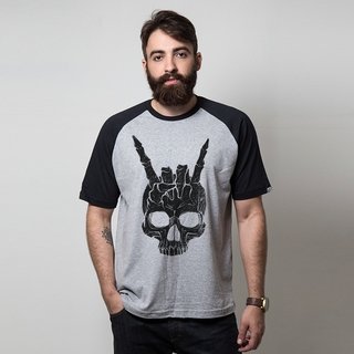 CAMISETA RAGLAN CINZA - ROCK SKULL