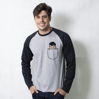 MANGA LONGA RAGLAN CINZA - JOTINHA NO BOLSO