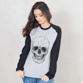 MANGA LONGA RAGLAN CINZA - BLACK SKULL