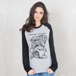 MANGA LONGA RAGLAN CINZA - PRESS START