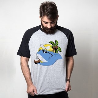 CAMISETA RAGLAN CINZA - TUBARÃO NA PRAIA