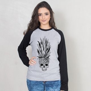 MANGA LONGA RAGLAN CINZA - ABACAXI SKULL