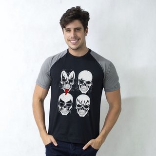 CAMISETA RAGLAN PRETA - KISS SKULL