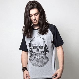 CAMISETA RAGLAN CINZA - BEARD SKULL