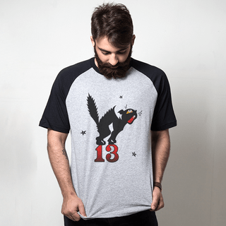 CAMISETA RAGLAN CINZA - GATO DA SORTE