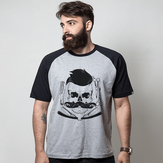 CAMISETA RAGLAN CINZA - BARBER SKULL