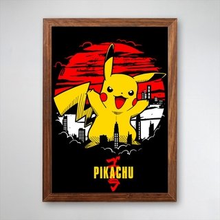 PÔSTER COM MOLDURA - PIKACHU GODZILLA