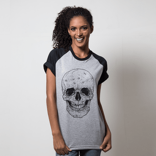 CAMISETA RAGLAN CINZA - BLACK SKULL