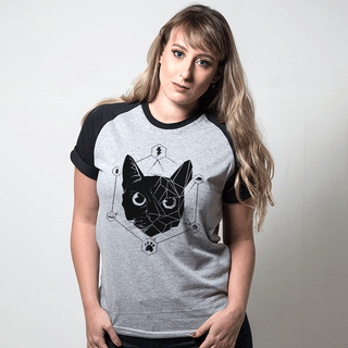 CAMISETA RAGLAN CINZA - GATO PRETO