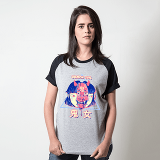 CAMISETA RAGLAN CINZA - DEMON GIRL