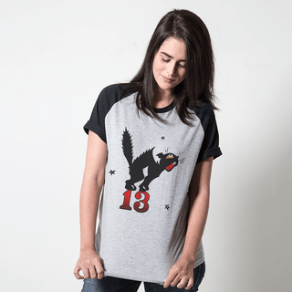 CAMISETA RAGLAN CINZA - GATO DA SORTE