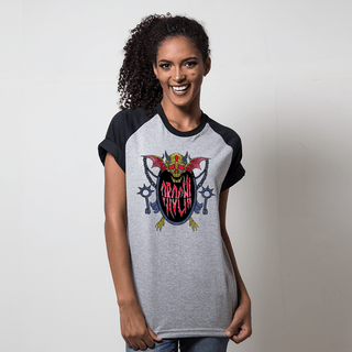 CAMISETA RAGLAN CINZA - SKULL OROCHI COLORIDO