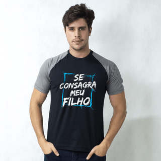 CAMISETA RAGLAN PRETA - SE CONSAGRA MEU FILHO