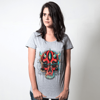 CAMISETA CINZA - SKULL MAUL COLORIDO