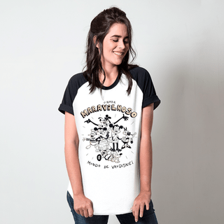 CAMISETA RAGLAN BRANCA - FANTÁSTICO MUNDO