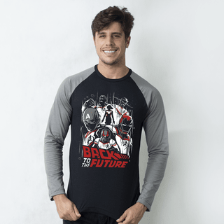 MANGA LONGA RAGLAN PRETA - BACK TO THE FUTURE