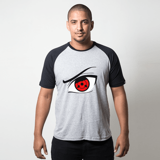 CAMISETA RAGLAN CINZA - NOVO SHARINGAN