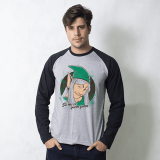 MANGA LONGA RAGLAN CINZA - QUEM FUMA