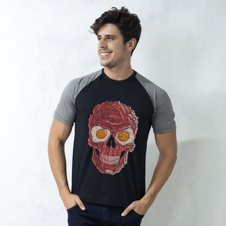 CAMISETA RAGLAN PRETA - BACON SKULL