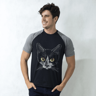 CAMISETA RAGLAN PRETA - GATO BÓRIS