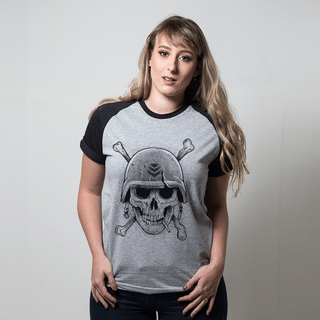 CAMISETA RAGLAN CINZA - MILITARY SKULL