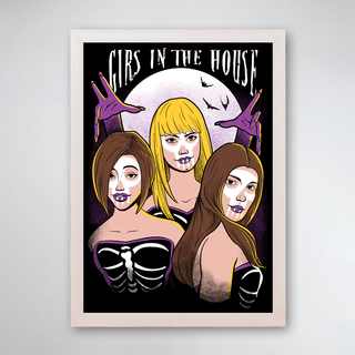 PÔSTER COM MOLDURA - GIRLS IN THE HALLOWEEN