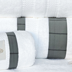 Coleção Aaron - Jogo de toalha de banho 5 peças - Jogo de toalha de banho branca com barrado xadrez grafite - comprar online