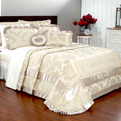 Cobre leito queen em jacquard 8 peças cor bege e Champagne - comprar online