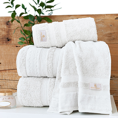 Coleção Sorelle - Jogo de toalha de banho 5 peças - Jogo de toalha de banho branca com barrado em algodão italiano 800 fios branco - comprar online
