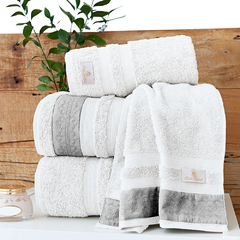Coleção Sorelle - Jogo de toalha de banho 5 peças - Jogo de toalha de banho branca com barrado em algodão italiano 800 fios platino - comprar online