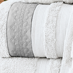 Coleção Sorelle - Jogo de toalha de banho 5 peças - Jogo de toalha de banho branca com barrado em algodão italiano 800 fios platino